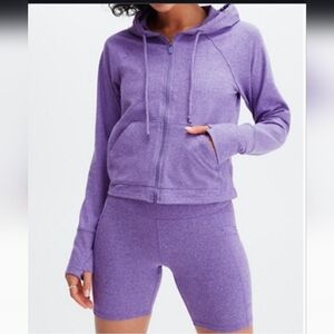 Fabletics Set bailey heather full zip cropped hoodie and shorts set NEW